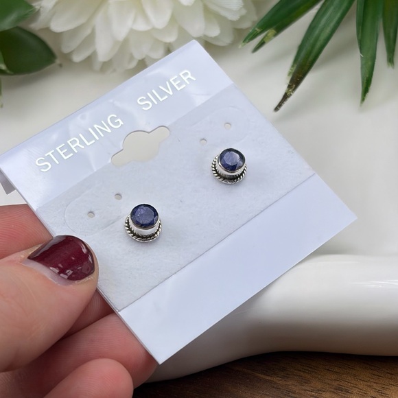 Garnet & Blue Scheelite Pendant Necklace Jewelry Set Lot Sapphire Earrings 925 - Picture 3 of 8